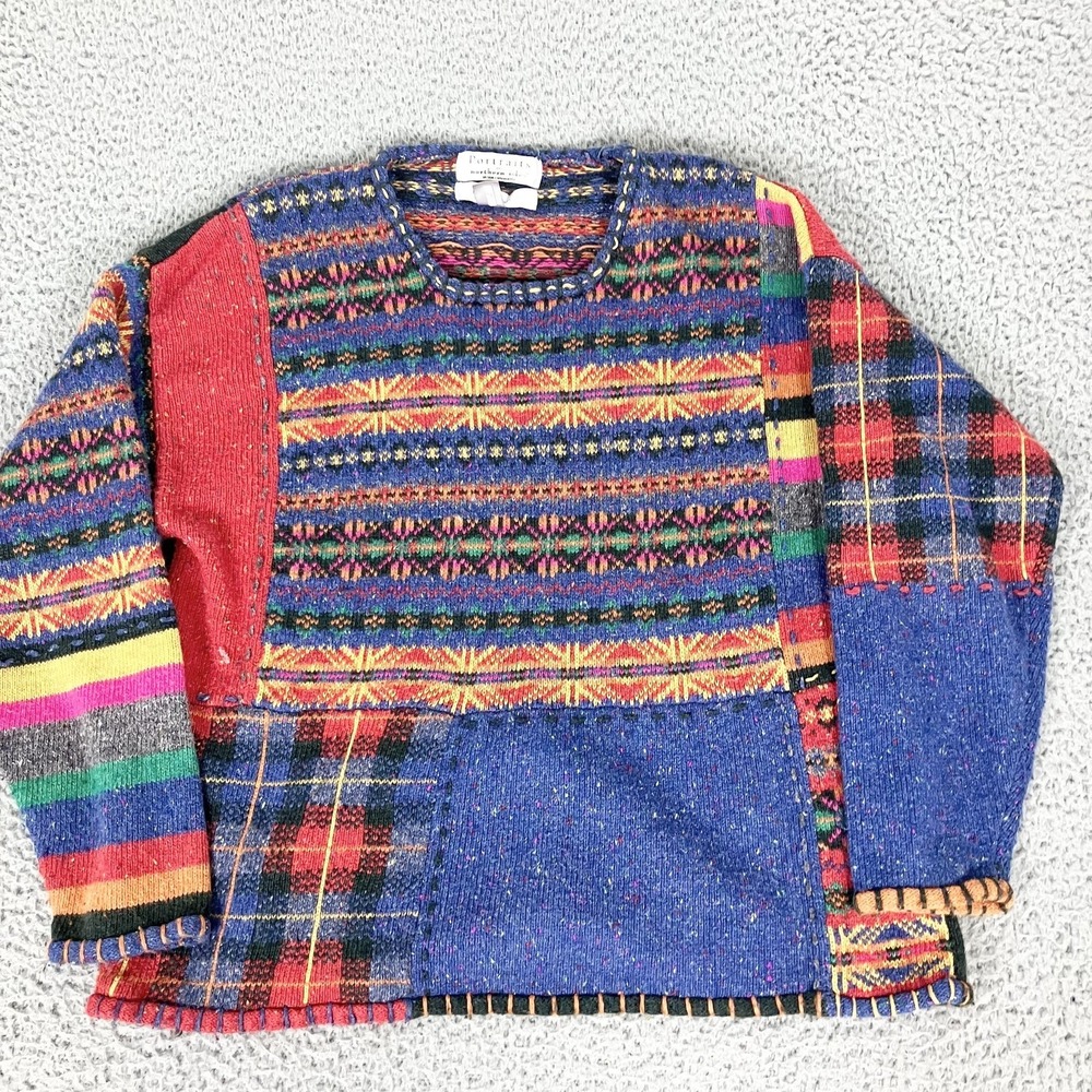 Portraits By Northern Isles Sweater Womens XL Patchwork Fair Isle Knit Pullover